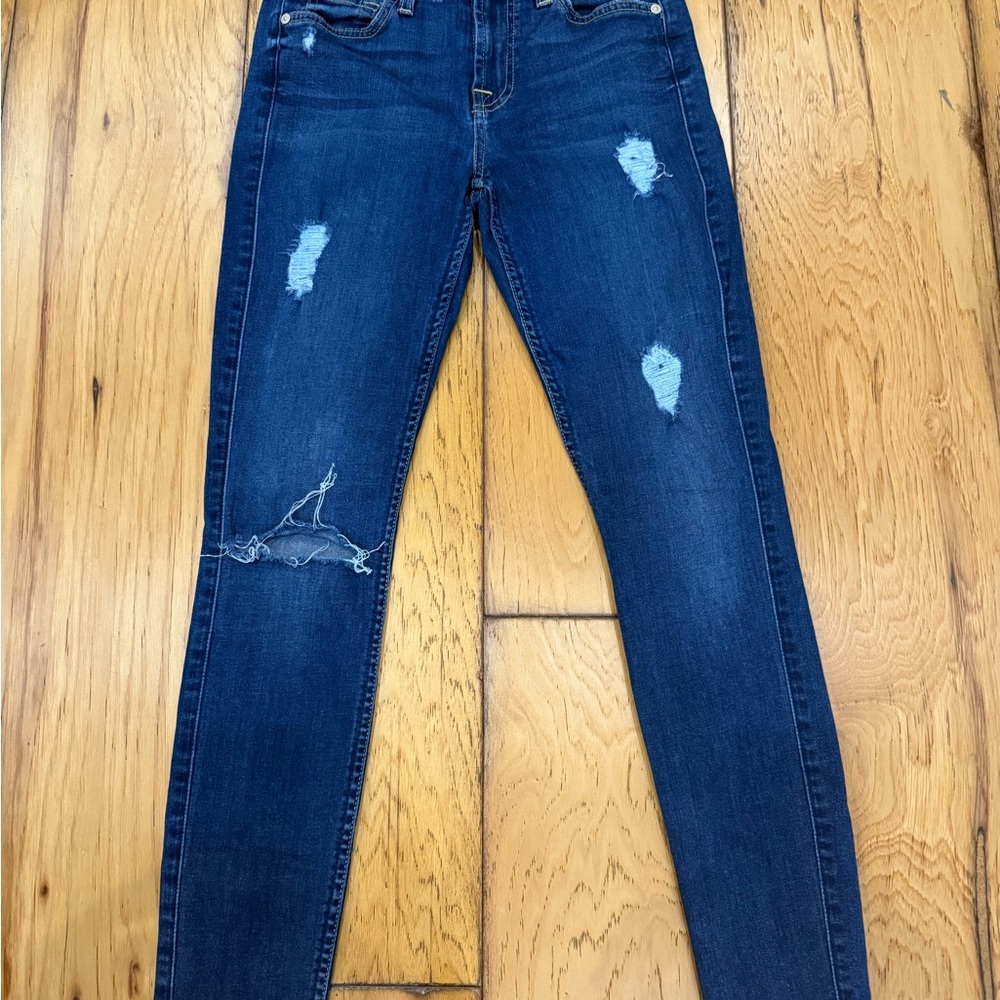 7 For All Mankind Dark Blue Distressed Skinny Jeans